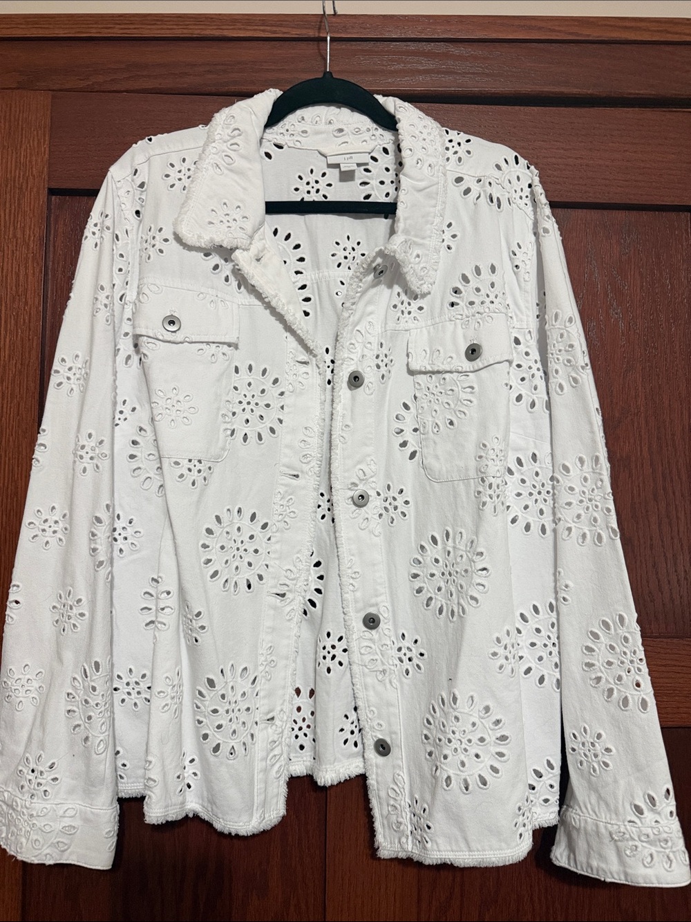 J. Jill White Eyelet Cotton Button-Front Jacket